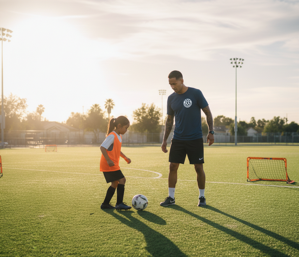 One-on-one youth training focused on ball control and first touch.